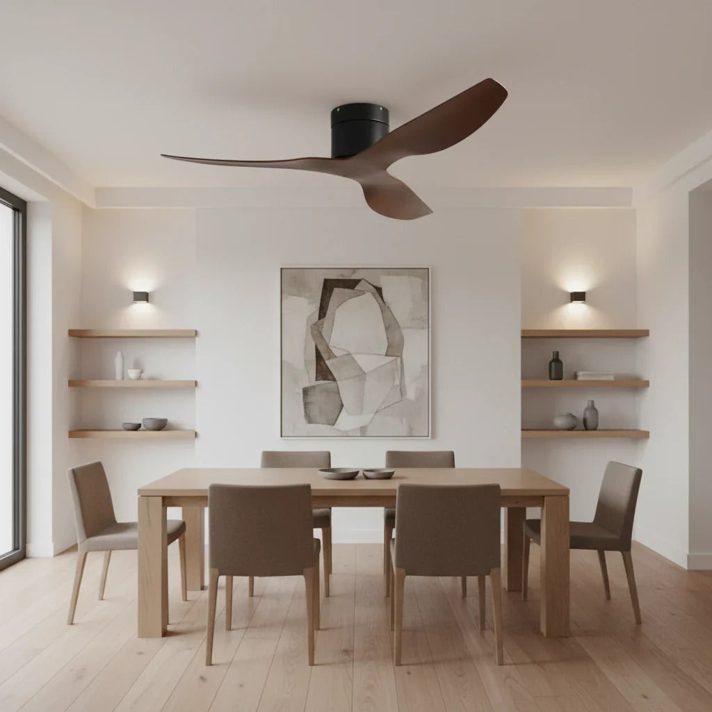 Atlas - Ventilateur ultra-plat noir et bois foncé